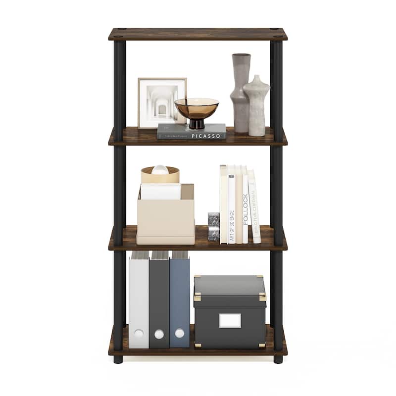 4 Tiers Wood Household Shelving Unit in Pine/Black (23.6 in. W x 43.25 in. H x 11.6 in. D) - 23.6