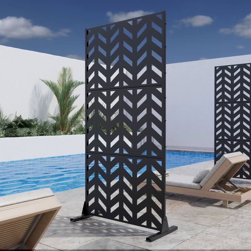 Outdoor Privacy Screen Metal Privacy Screen Panel Free Standing - 72*35 - Black
