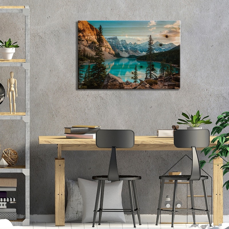 Autumnal Moraine Lake Print On Wood by Matteo Colombo - Multi-Color