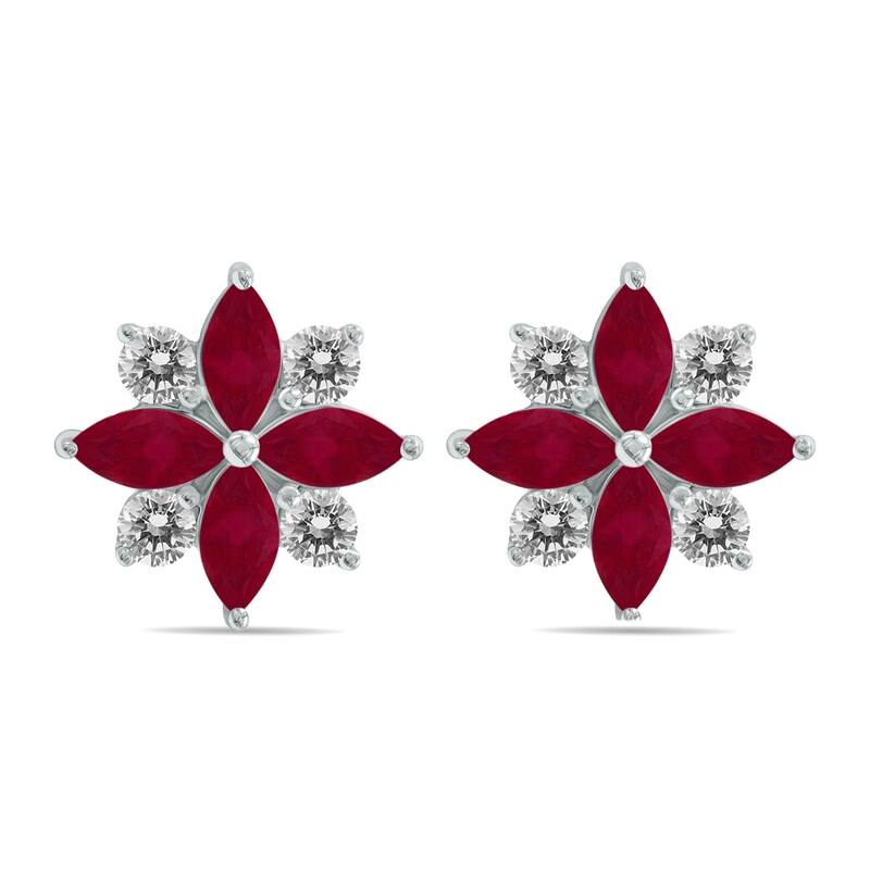 Marquee 1 Carat TW Ruby and Diamond Flower Earrings in 10K White Gold