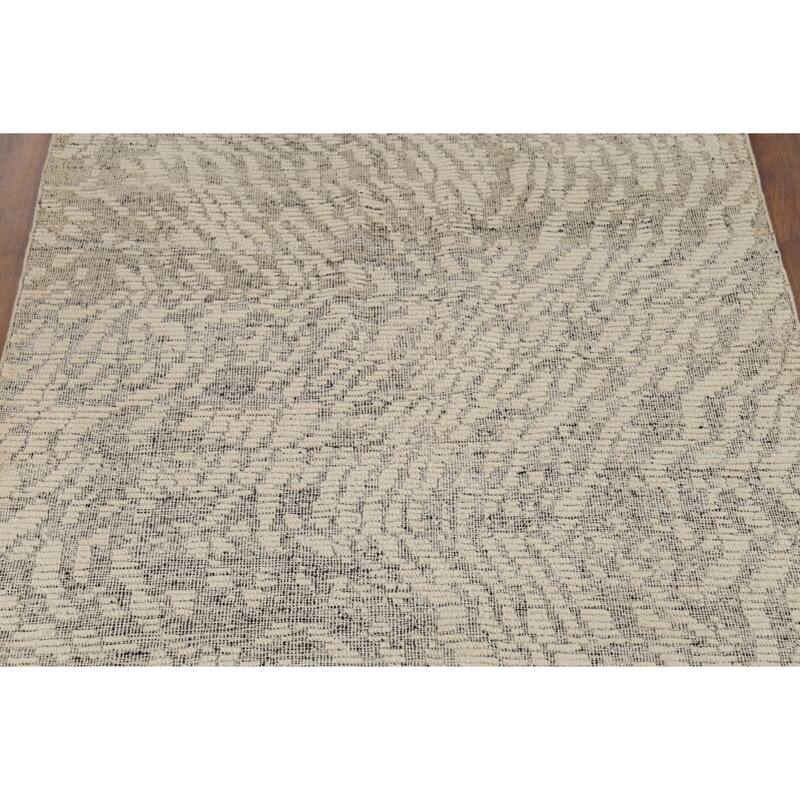 Beige Abstract Moroccan Oriental Area Rug Hand-Knotted Wool Carpet - 4'11"x 8'3"