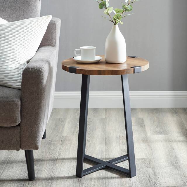 Middlebrook Barnett Round Metal Wrap Side Table - Rustic Oak
