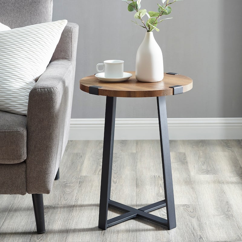 Middlebrook Barnett Round Metal Wrap Side Table - Rustic Oak