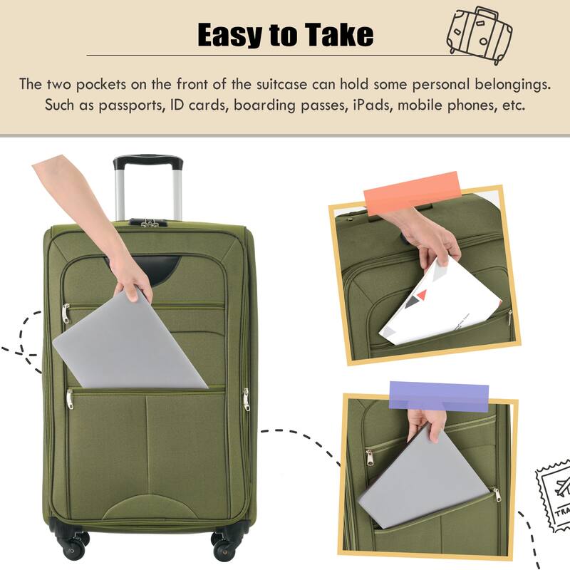 3 Piece ABS Expandable Luggage Sets, Softside Carry on Suitcase with Spinner Wheels and TSA Lock, for Travel