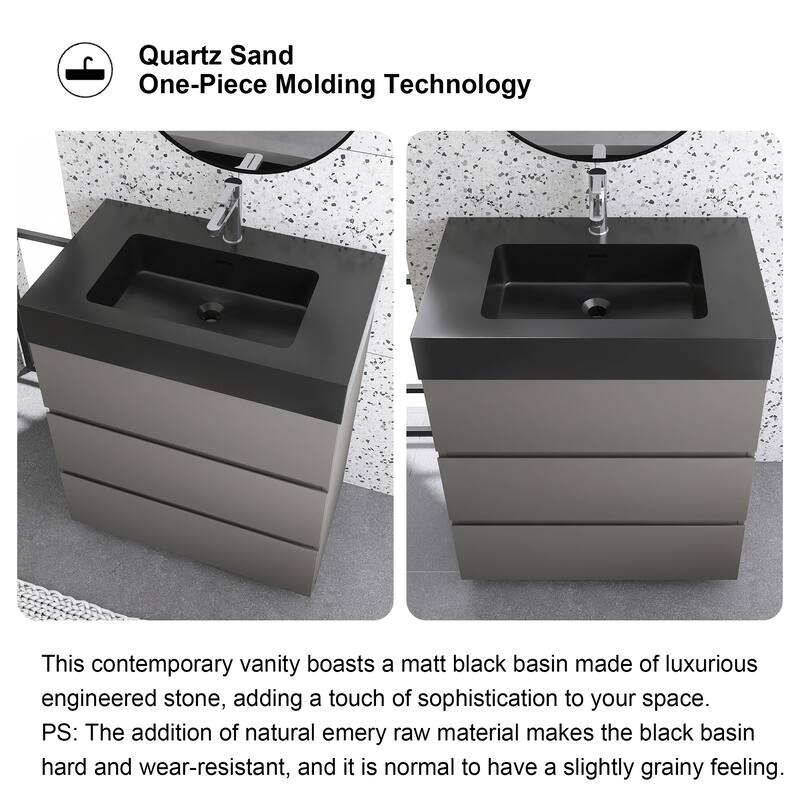 Freestanding Bathroom Vanity with Black Solid Surface Top