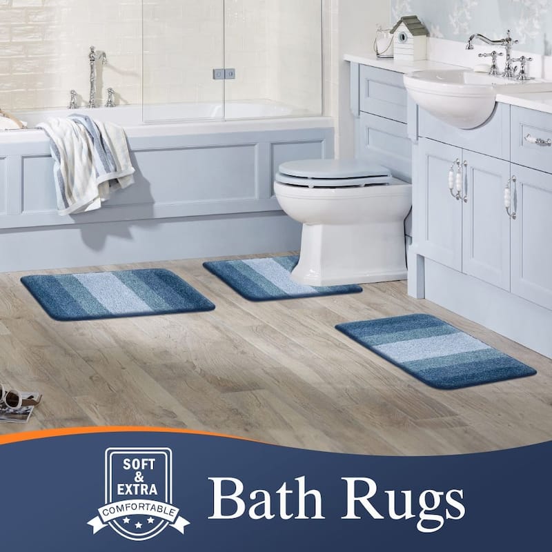 WaLensee 3Pieces Anti-Slip Bath Rug Set, Non-Slip Bathroom Rugs Contour Mat