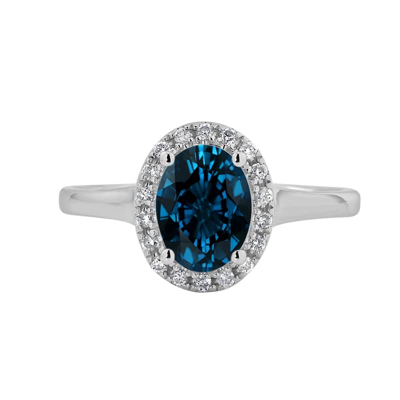 Auriya Classic 1ct Oval London Blue Topaz and Halo Diamond Engagement Ring 1/8cttw 14k Gold