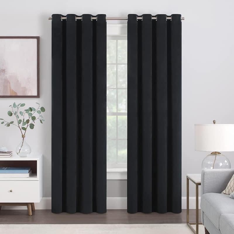 Eclipse Allira Velvet Room Darkening Grommet Noise Reduction Curtains (2 Panels)