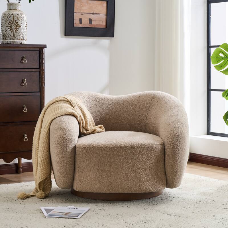 Christopher Knight Home - Aradia Contemporary Boucle Upholstered 360° Swivel Club Chair with Curved Backrest & Wooden Base