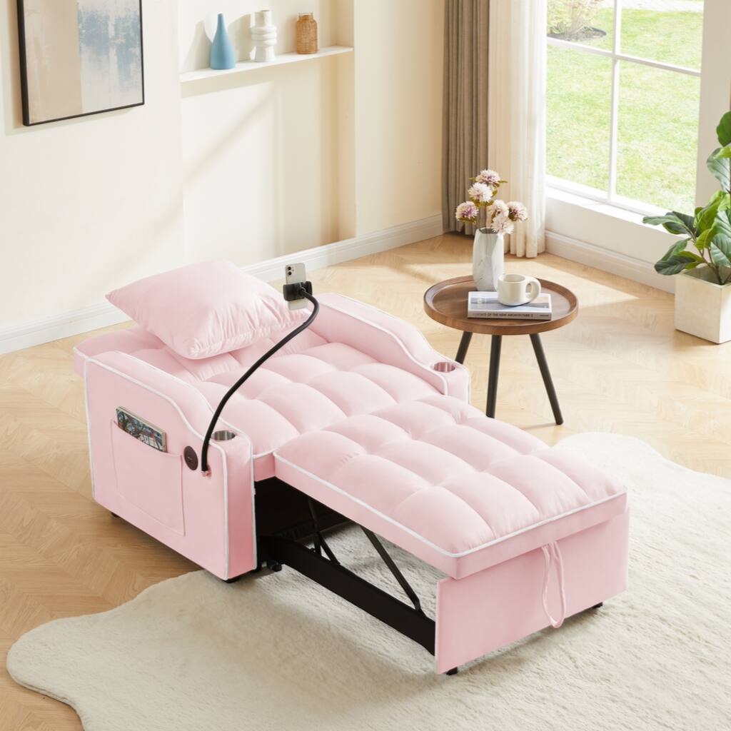 3-in-1 Sofa Bed,Convertible Sleeper Chair Sofa Bed Adjustable Pull Out Sleeper Chair Bed Multi-Pockets Folding Sofa Bed