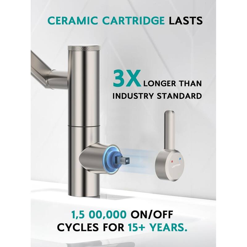 Lefton Rotatable Single Hole Bathroom Sink Faucet with Built-in Filter, Temperature Display in Fahrenheit, 2 Water Modes