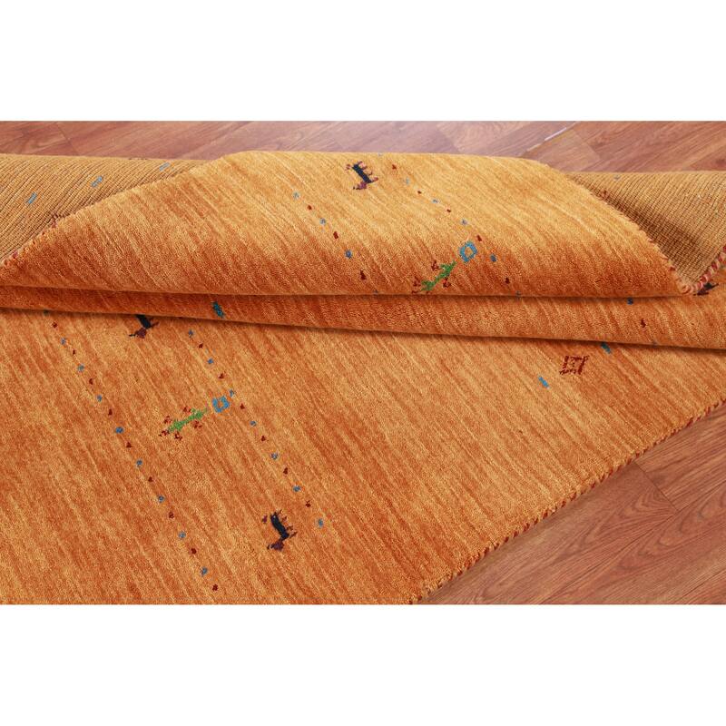 Hand Knotted Oriental 100% Wool Carpet Tribal Animal Pictorial Oranges & Rust Gabbeh Area Rug - 8' 0'' X 4' 10''