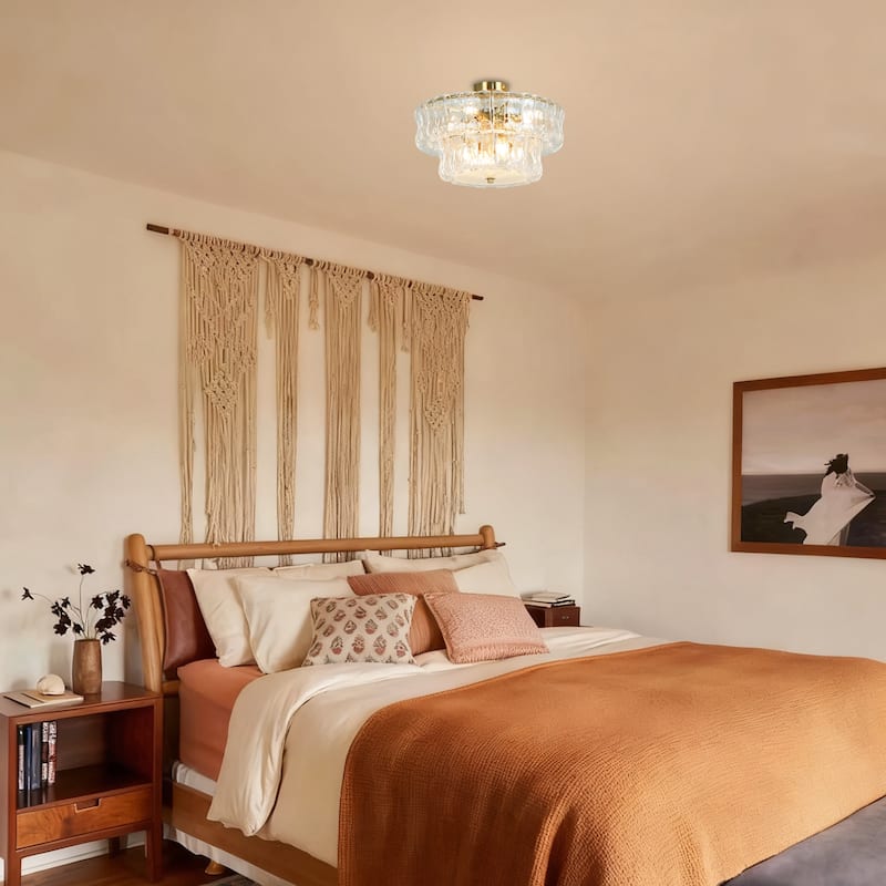 2-Tiere Golden Semi-flush Mount Ceiling Light for Living Room - 17.32in