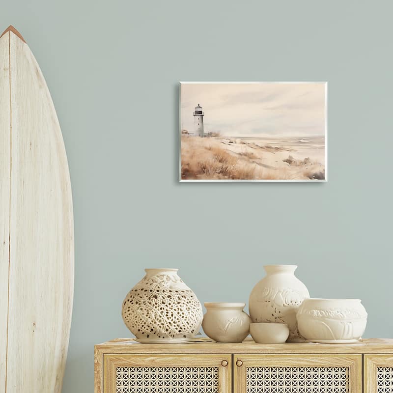 Stupell Distant Lighthouse in Neutral Tones Wall Plaque Art Design By Arlington Prints