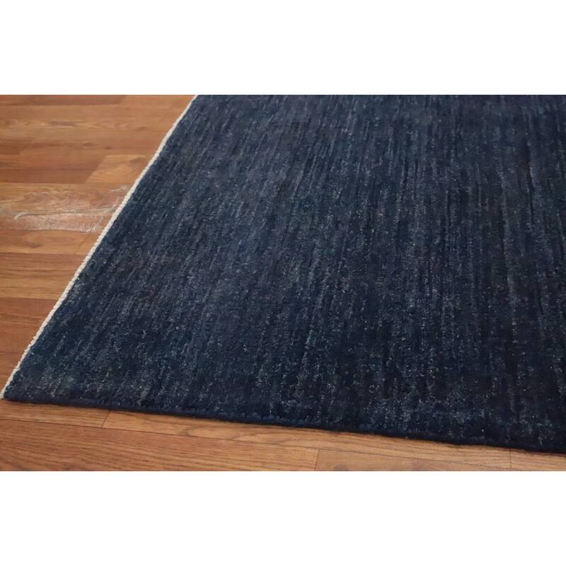 Hand Knotted Oriental 100% Wool Carpet Modern Solid Navy Blue & Blues Gabbeh Area Rug - 10' 0'' X 7' 11''