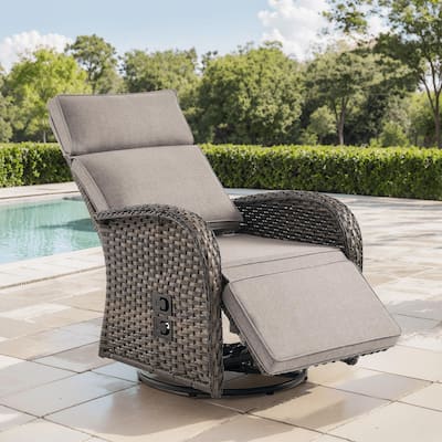 Pocassy Outdoor All-Weather Brown Wicker Chaise Lounge Chair Beige Cushion