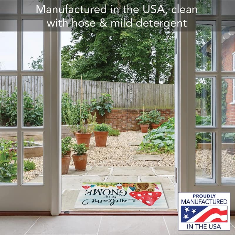 Welcome to Our Gnome Indoor/Outdoor Floor Mat Made in The USA Low Profile, Protective Non-Skid Rubber Backing, 29.5" by 17.75"