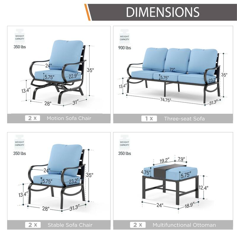 MAISON ARTS 9-Seat Patio Conversation Set, Sofa Set 7-Piece with 4 x Single Sofa Chairs, 1 x 3-seater Sofa and 2 x Ottomans