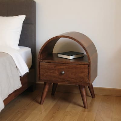 HomeRoots 24" Chestnut Solid Wood Oval Top One Drawer Nightstand