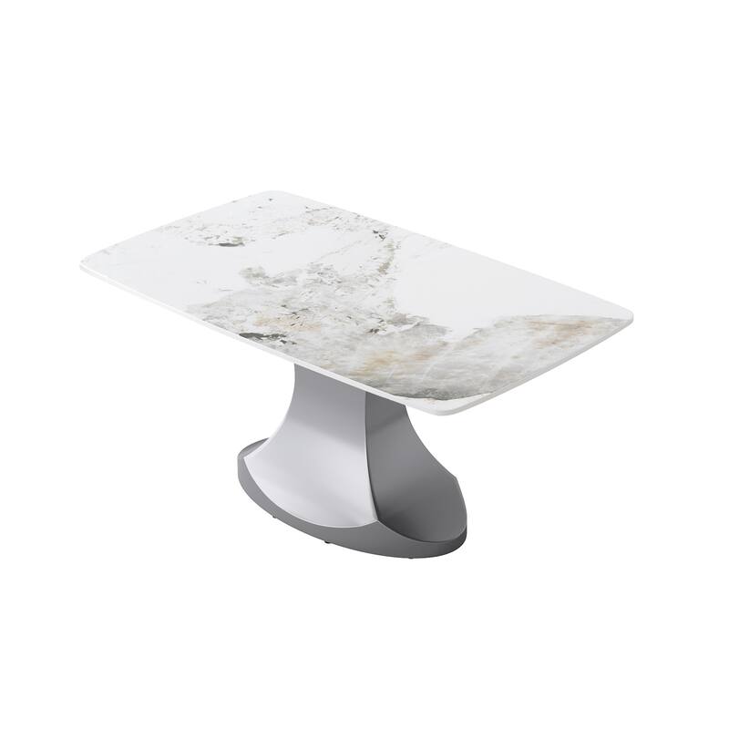 Dining Table for 6~8 Person, Faux Marble Kitchen Dining Table with Grey Pedestal.