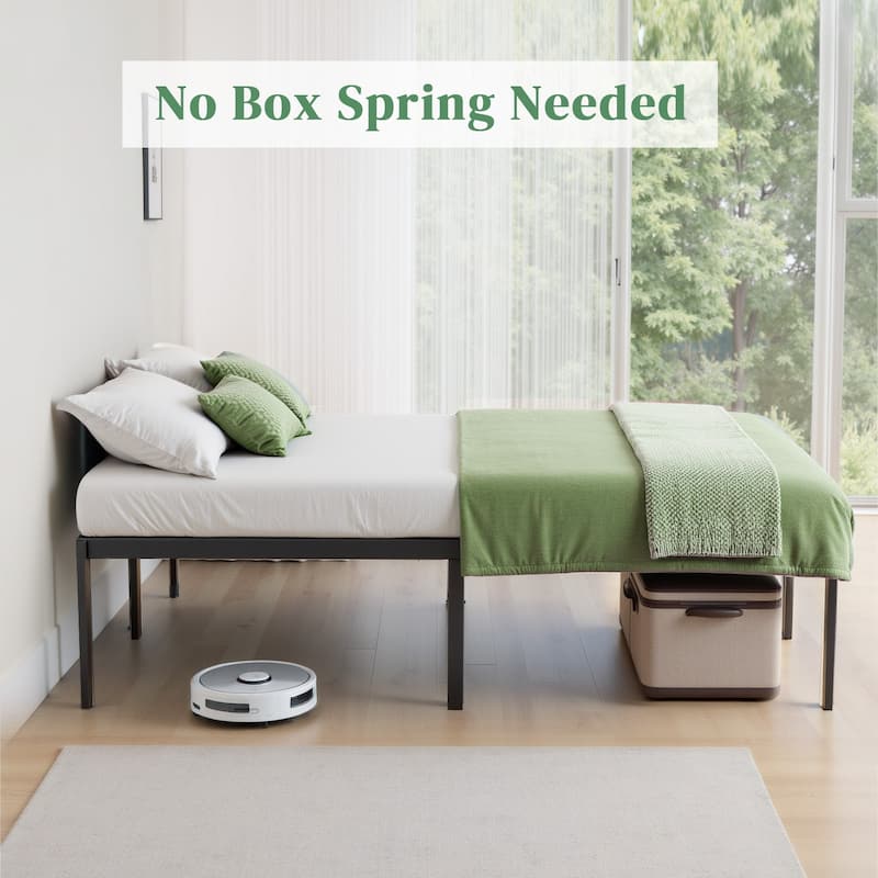 Full Bed Frame, Sturdy Twin Size Metal Platform , No Box Spring Needed, Heavy Duty, Easy Assembly, Under Bed Storage