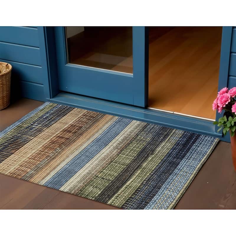 HomeRoots Striped Transitional Rectangle Outdoor Rug - 3' x 5'