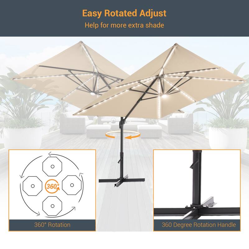 LIVOOSUN 10x10ft LED Cantilever Patio Offset Hanging Umbrellas