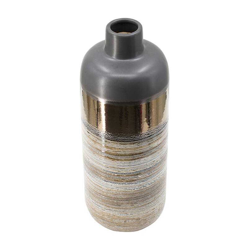 Earth Tones Swirl Pattern Cylinder Vase - 15.5" - Brown and Copper