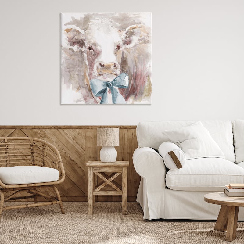 Stupell Soft Abstract Cow & Bow Canvas Wall Art Design By Carol Robinson