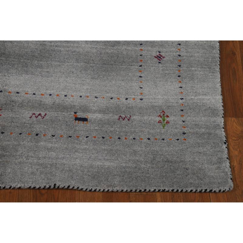 Hand Knotted Oriental 100% Wool Carpet Tribal Tribal Greys & Charcoal Gabbeh Area Rug - 7' 9'' X 4' 11''
