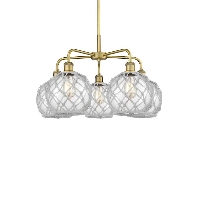 Innovations Lighting 516-5CR-16-27 Farmhouse Rope Chandelier Farmhouse - Brushed Brass / Clear Glass with White Rope
