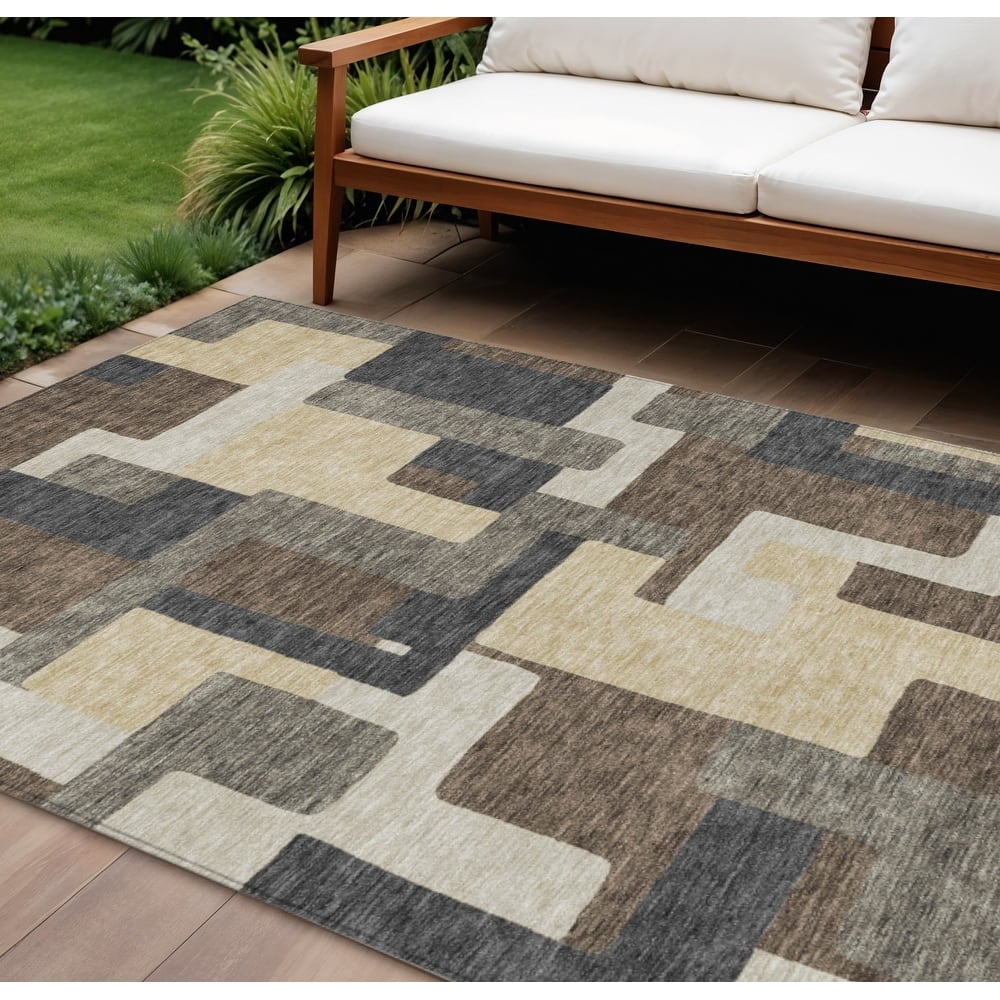 HomeRoots Abstract Transitional Rectangle Outdoor Rug