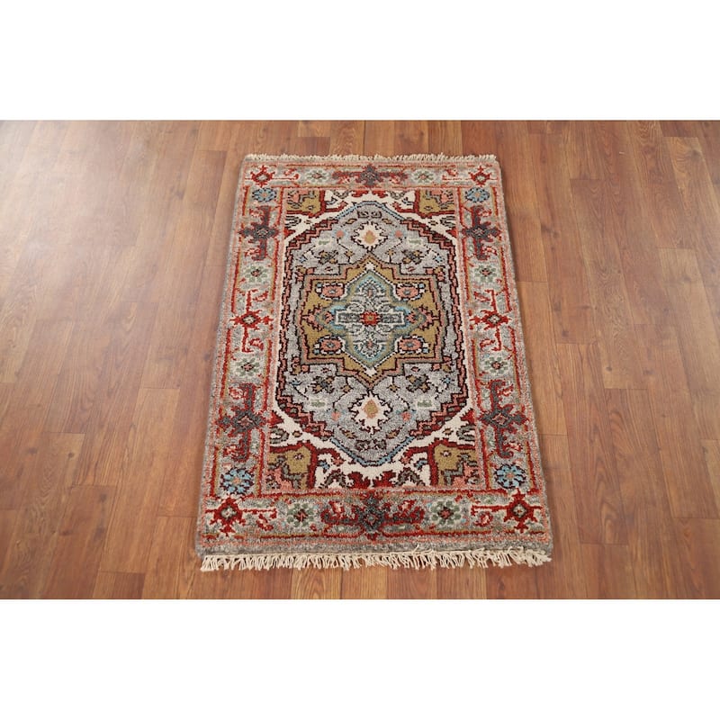 Gray Heriz Serapi Indian Foyer Rug Handmade Wool Carpet - 2'0" x 3'0"