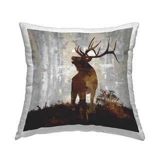 Stupell Brown Rustic Buck Deer Forest Nature Printed Outdoor Throw ...
