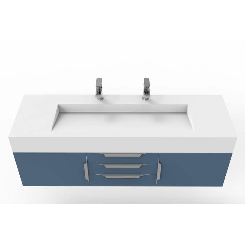 Nile 60" Wall Mounted Bathroom Vanity Set w/ White Top