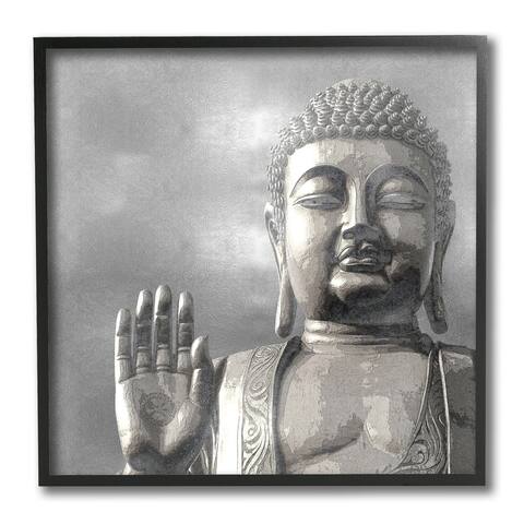 Stupell Industries Buddha Inspired Portrait Greyscale Eastern Figure Framed Wall Art - Grey