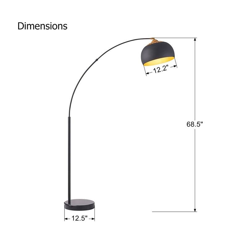 ROSEN GARDEN Arc Floor Lamp, Modern Reading Light, Bulb Not Included - Black
