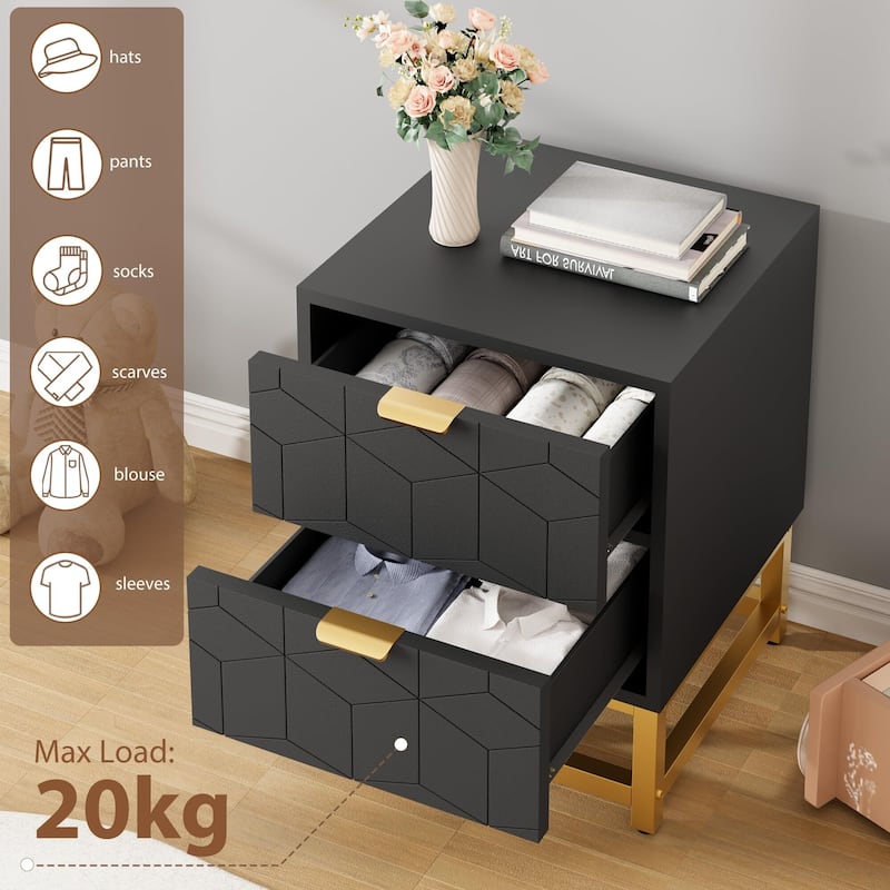 2 Drawer Dresser, with Metal Legs and Gold Handles