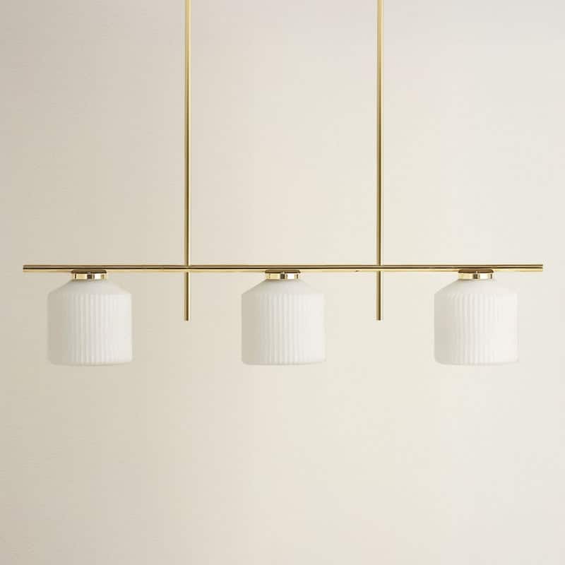 Serene Modern Pendant Light - Metal, Glass & Gold, Ivory White Linear Light Fixture For Modern, Scandinavian, Coastal Room Decor