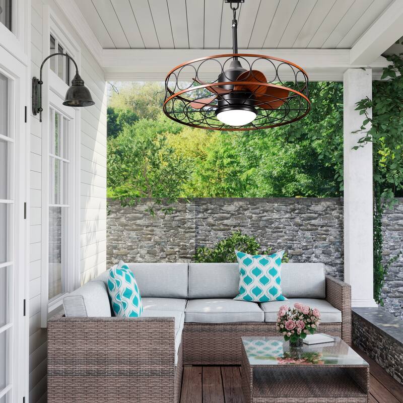 Oaks Aura 23.6" Dimmable Ceiling Fan,Modern Caged Reversible Ceiling Fan with LED Light,APP Control,Quiet DC Motor,6 Speeds
