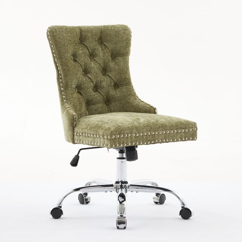 GDF Studio - Modern Chenille Tufted Upholstered Office Chair with Chrome Metal Base with Nailhead Trim and High-Rebound Cushion