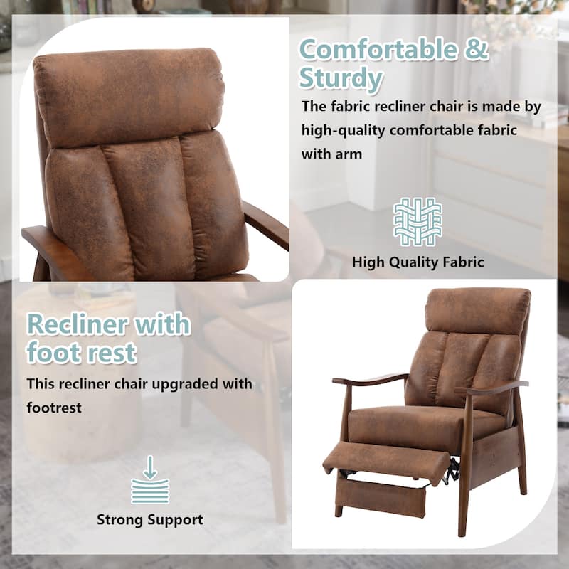 HOMEFUN Linen/Leather/Microsuede Upholstered Wood Frame Adjustable Recliner Lounge Armchair