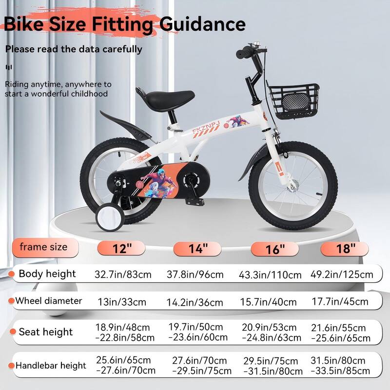 18 Inch Kids Bike with Adjustable Saddle, Dual Brakes and Training Wheels Steel Frame Bicycle for Ages 5-10