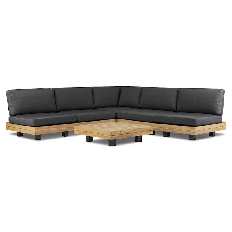 Poly and Bark Celenza Modular Full-Corner Sectional Set with Coffee Table - Grey/Dark Teak