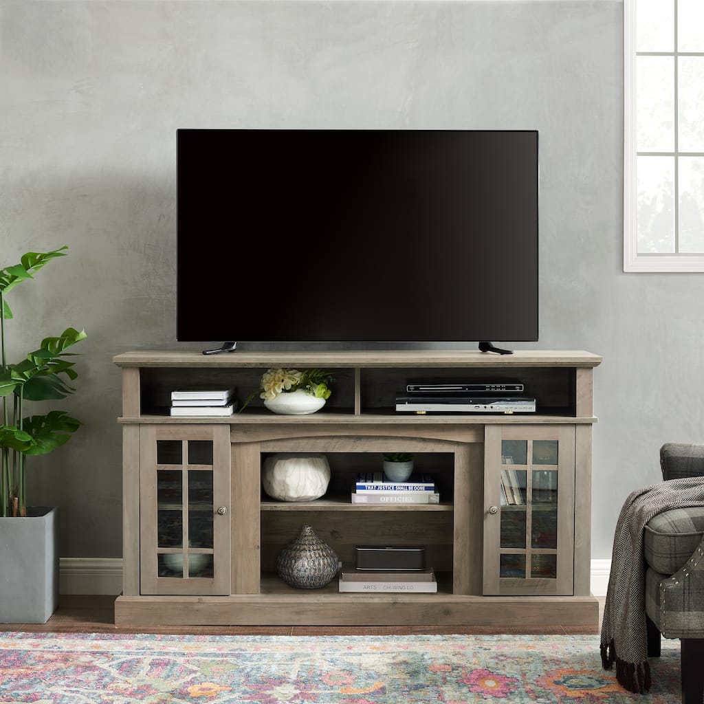 Modern TV Stand Entertainment Console for TVs up to 65" with Ample Storage & Cable Management - 58" Wide, Gray Wash
