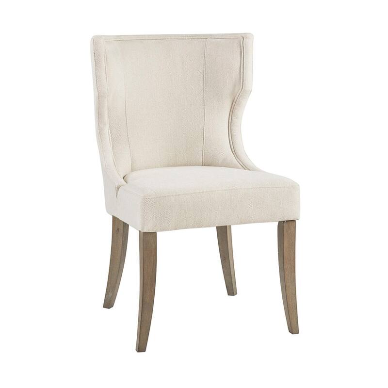 Roomfitters 37-Inch Upholstered Wingback Dining Chair, Solid Wood legs with Piping Detail, Cream