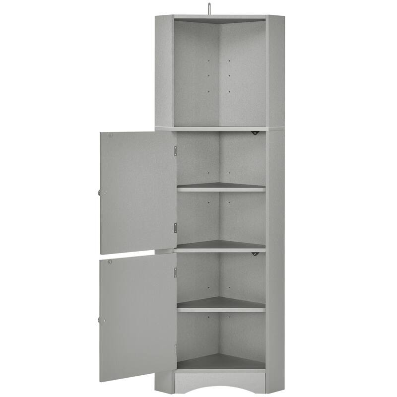Tall Bathroom Corner Cabinet, Triangle Wood Storage Cabinet, Freestanding Pantry Cabinet with 2 Doors & Adjustable Shelves