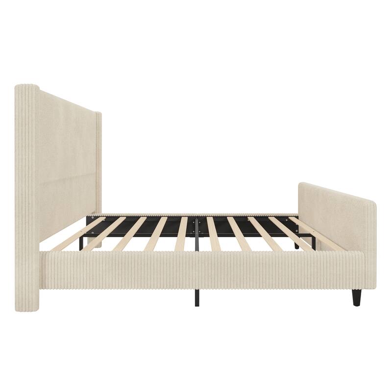 50.7" High Headboard Corduroy Bed Frame with Vertical Stripe Wingback & High Footboard