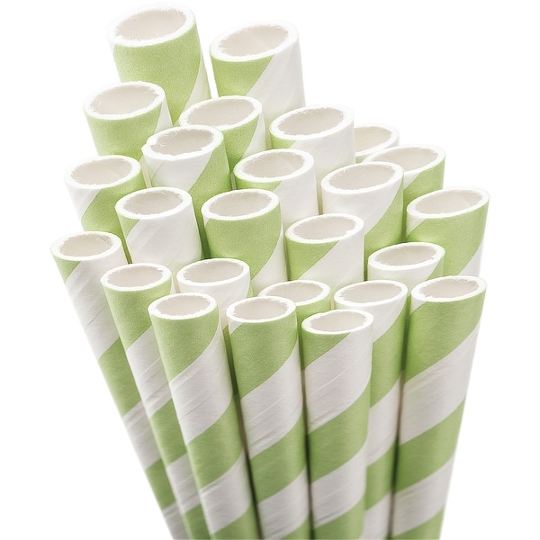 Paper Drinking Straws 7.75" 50/Pkg-Light Green & White Striped