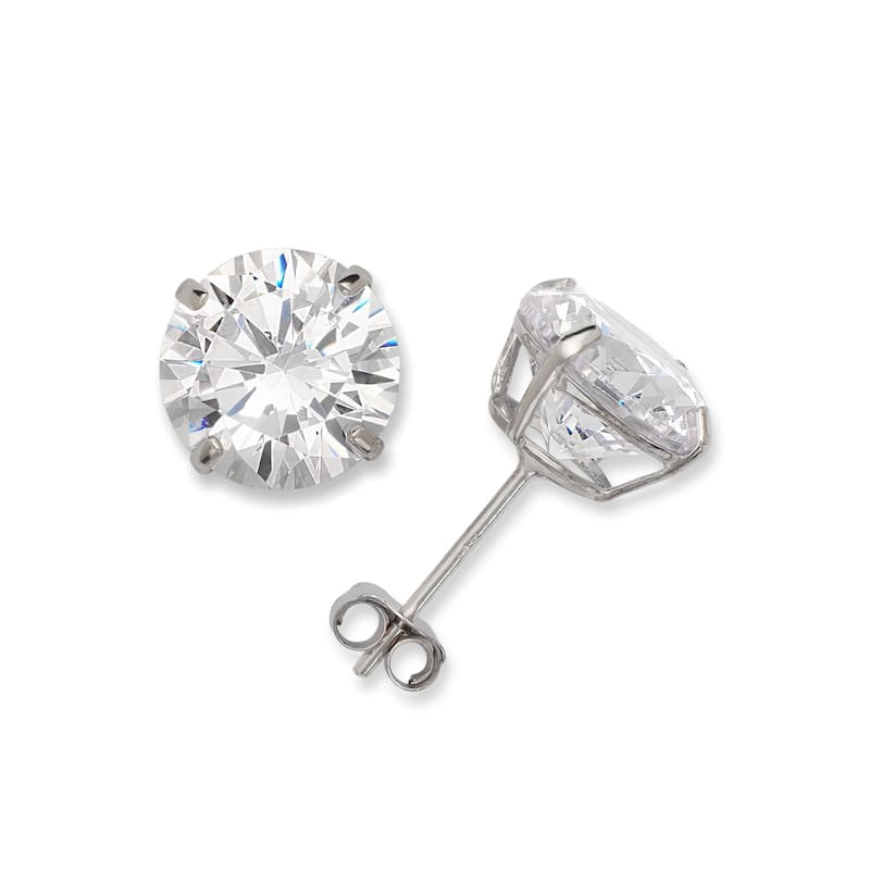 Curata 14k Yellow or White Gold Round Cubic Zirconia Basket-set Pushback Stud Earrings - 2mm -10mm